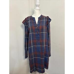Anthropologie Cloth & Stone Plaid Long Sleeve Ruffled Shirtdress Size Small